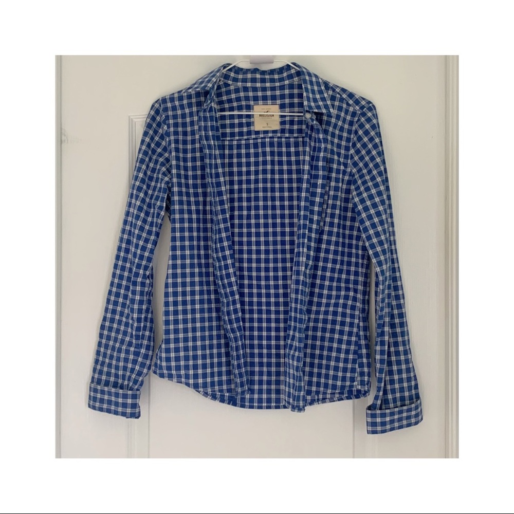 Blue check button up
